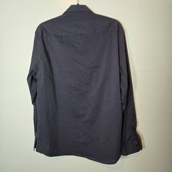 Men's VAN HEUSEN FLEX NO-IRON STRETCH DRESS SHIRT LARGE 18-18.5 Dark Blue Check - Picture 5 of 7